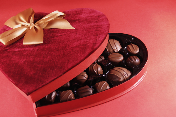 heart box filled with chocolate truffles